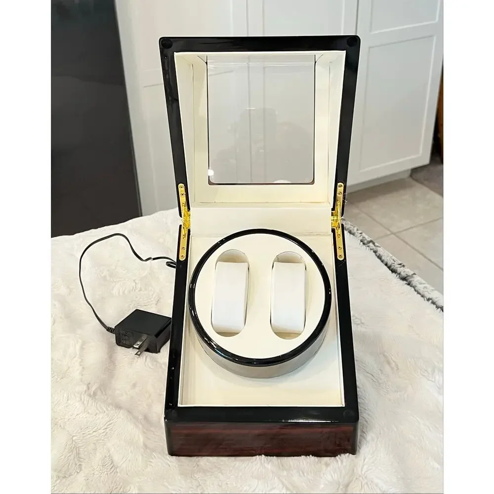 Automatic Watch Winder Box Double 2 Slot Display Storage Luxury Rototion Wooden